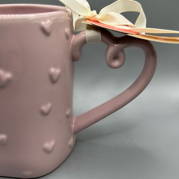 Rae Dunn PINK Mug With Raised Hearts All Over Heart Handle Valentine’s Day NEW - Picture 4 of 5